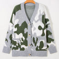 Green Camouflage Drop Shoulder V Neck Button Front Cardigan - Foto 6