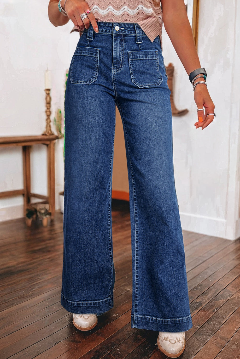 Sail Blue Wide-Leg-Jeans mit hoher Taille und Taschen
