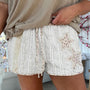 Weiße strukturierte Spitzen-Detail-Floral-Star-Patch-Kordelzug-Casual-Shorts
