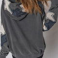 Kolgrå Star Patchwork Contrast Stitching Mineral Wash Kangaroo Pocket Vintage hoodie - Foto 2