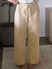 Apricot Stripe Ribbon Drawstring Waist Full-Length Shift Pant - Damesmode Afbeelding 5 - Miniatuur