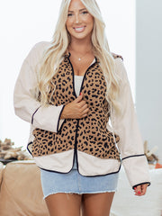 Brown Leopard Star Hooded Patchwork Contrast Piping Open Front Jacket - Damesmode Afbeelding 1 - Miniatuur