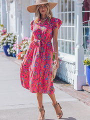 Vestido Longo Floral com Mangas Esvoaçantes Rosa - Miniatuur