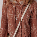 Brown Floral Twisted Rib Drawstring Kangaroo Pocket Hoodie - Damesmode Afbeelding 5 - Foto 5