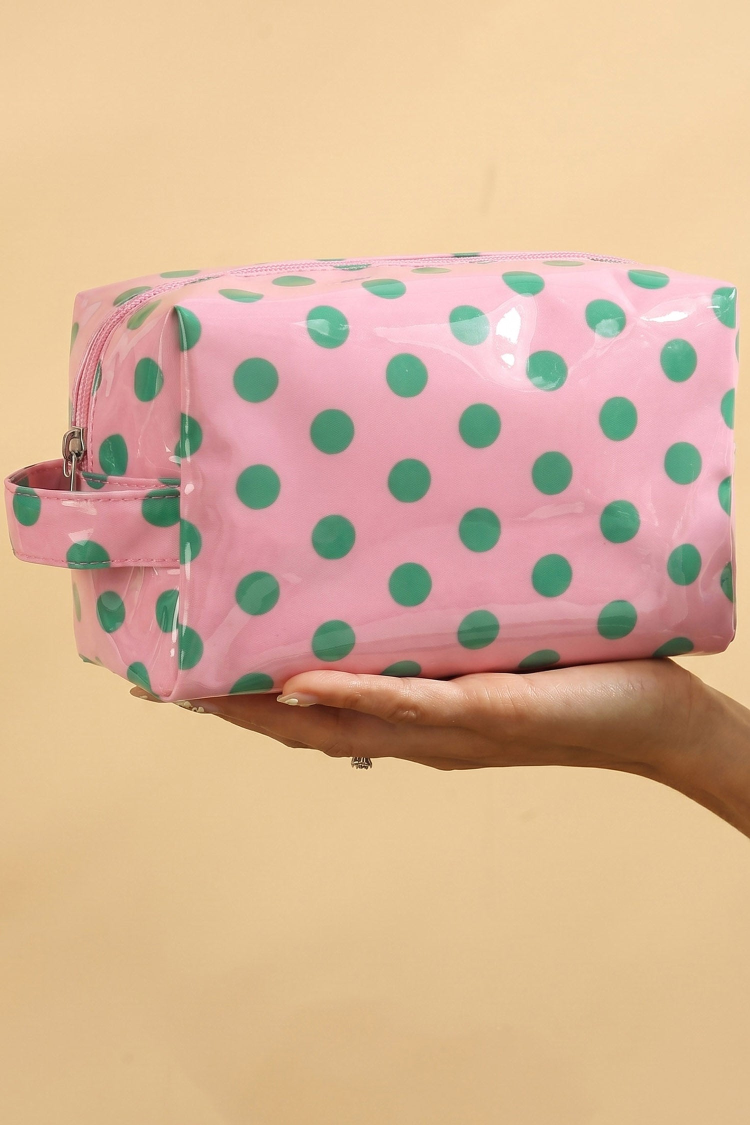 Hellrosa, langlebige PVC-Polka Dot Make-up-Tasche