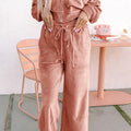 Peach Blossom Velvet Zip-up Hoodie and Wide Leg Pants Set - Foto 5