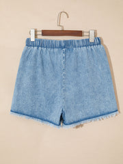 Pantaloncini casual in denim Myosotis con bordo sfilacciato - Miniatuur