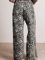 Chaki-Leopardenmuster Kordelzug-Taillen-Jeans mit geradem Beine - Miniatuur