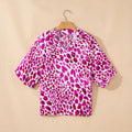 Rose Leopard Print V Neck Puffy Half Sleeve Blouse - Foto 5