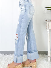 Beau Blue Light Wash Distressed Straight Jeans – Damenmode Bild 2 - Miniatuur