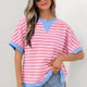 Roze Stripe met Contrasterende Bies Luchtige met Korte Mouwen Top