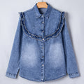 Camicia con bottoni con dettagli in denim vintage blu crepuscolo - Foto 6