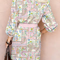 Robe mini à demi-ceinture à demi-boutonné à bordure florale bohème bohème à motif floral rose - Foto 3