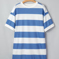 Blue Stripe Raw Seam Shoulder Detail Casual Tee Dress - Damesmode Afbeelding 3 - Foto 3