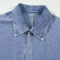 Beau Blue Studded Metal Zipper Rivet Pockets Long Sleeve Denim Jacket - Damesmode Afbeelding 6 - Foto 6