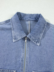 Veste en jean à manches longues en métal cloutée Beau Blue avec fermeture éclair et rivets - Damesmode Afbeelding 6 - Miniatuur
