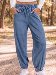 Dusk Blue Elastic Waist Harem Ankle Length Jeans - Miniatuur