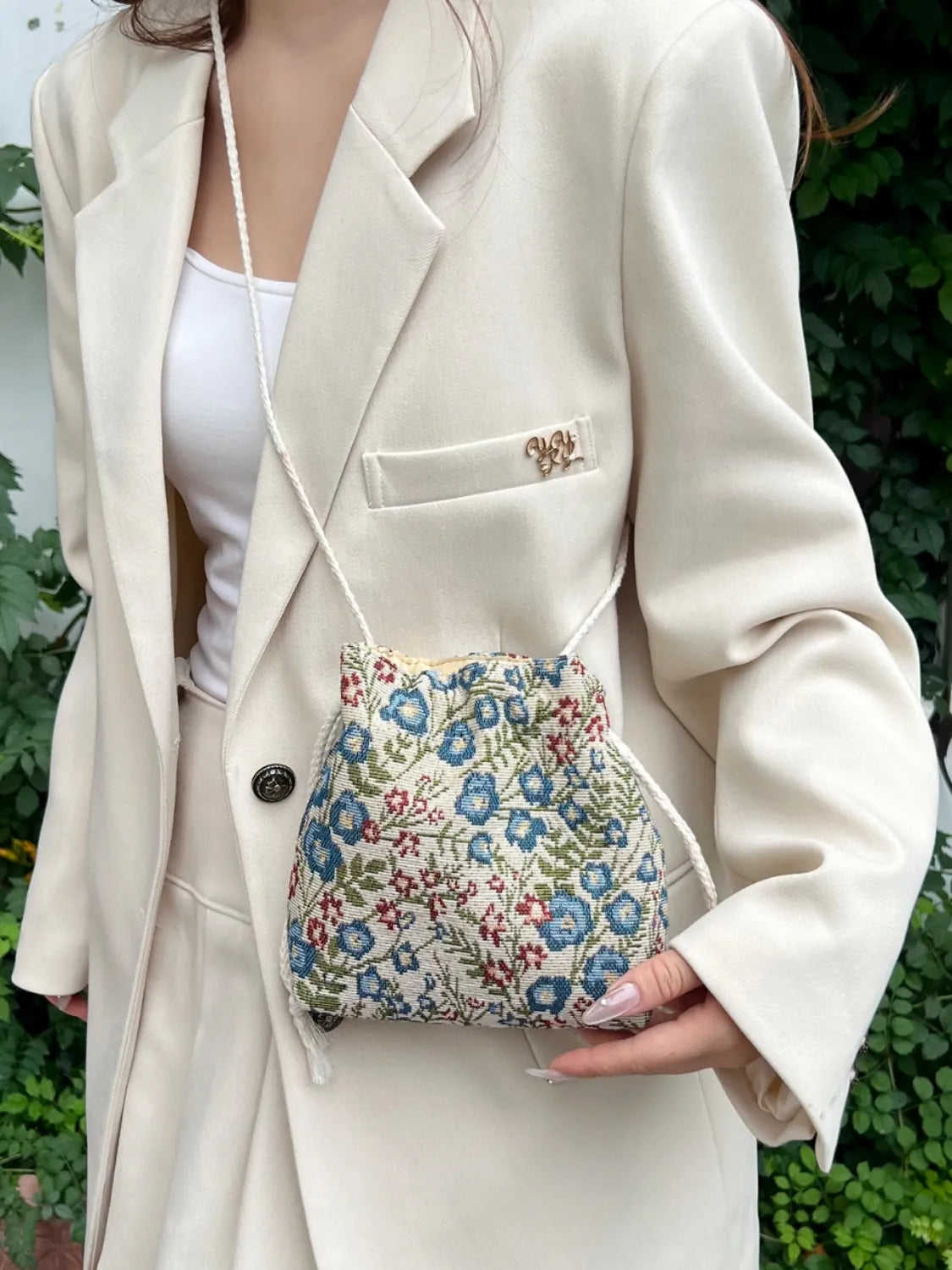 Rope Drawstring Floral Bucket Bag - Exklusive Damenmode & Kleidung Kollektion | Redblad Deutschland