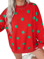 Felpa a Pois Marroni con Contrasto Dettaglio Contrasto Sweatshirt Oversize - Miniatuur
