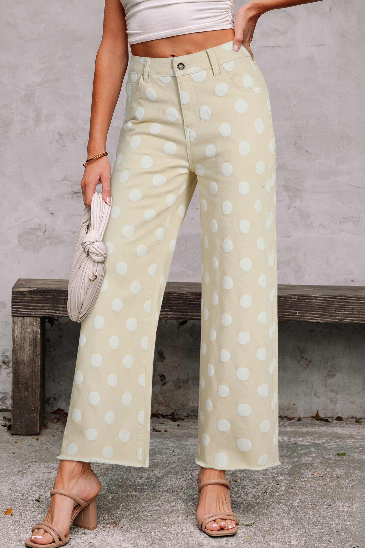 Jeans Sky Color Cast, Fondo A Pois Grizzo Stampa Blu Cielo