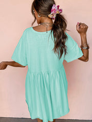 Light Pink Solid Color Pocketed Raw Edge Babydoll Dress - Miniatuur