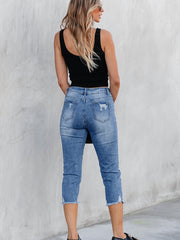 Jeans Capri Skinny Skinny Usé Bleu Ciel - Miniatuur