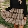 Black Plaid Patchwork High Waist Sweatshirt Mini Dress - Damesmode Afbeelding 1 - Foto 1