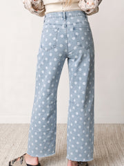 Jeans décontractés à pois roses ajustés - Miniatuur