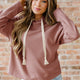 Roos Tan Thermal Texturood met Kant met Trekkoord Dames Tasgy Capuchontrui