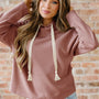 Rose Tan Thermal Textured Lace Drawstring Baggy Hoodie