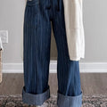 Blue Stripe Contrasted Drawstring Pocketed Loose Jeans - Damesmode Afbeelding 5 - Foto 5