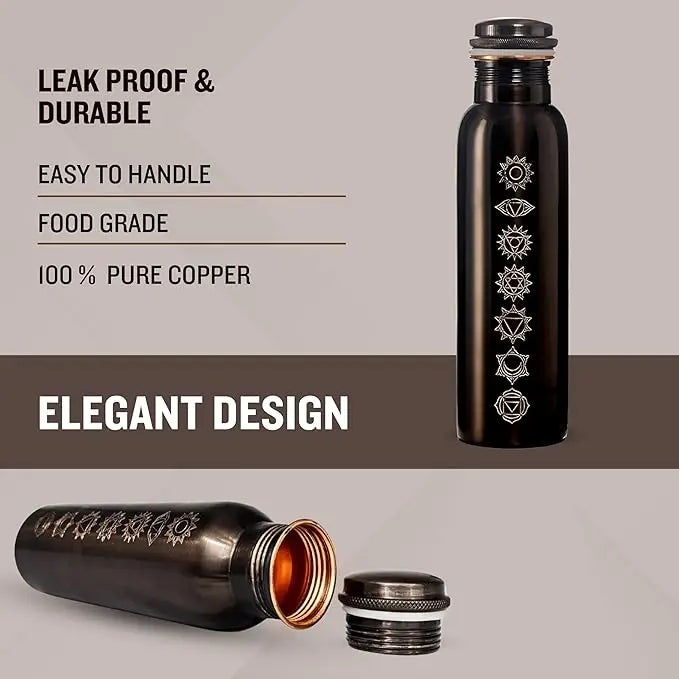 Premium Look Luxury Printed Copper Water Bottle with Lid Thermal Insulation Handmade for Health-Conscious Users &ndash; 100% Zuiver Ayurvedisch Koper (950ml) | RedBlad
