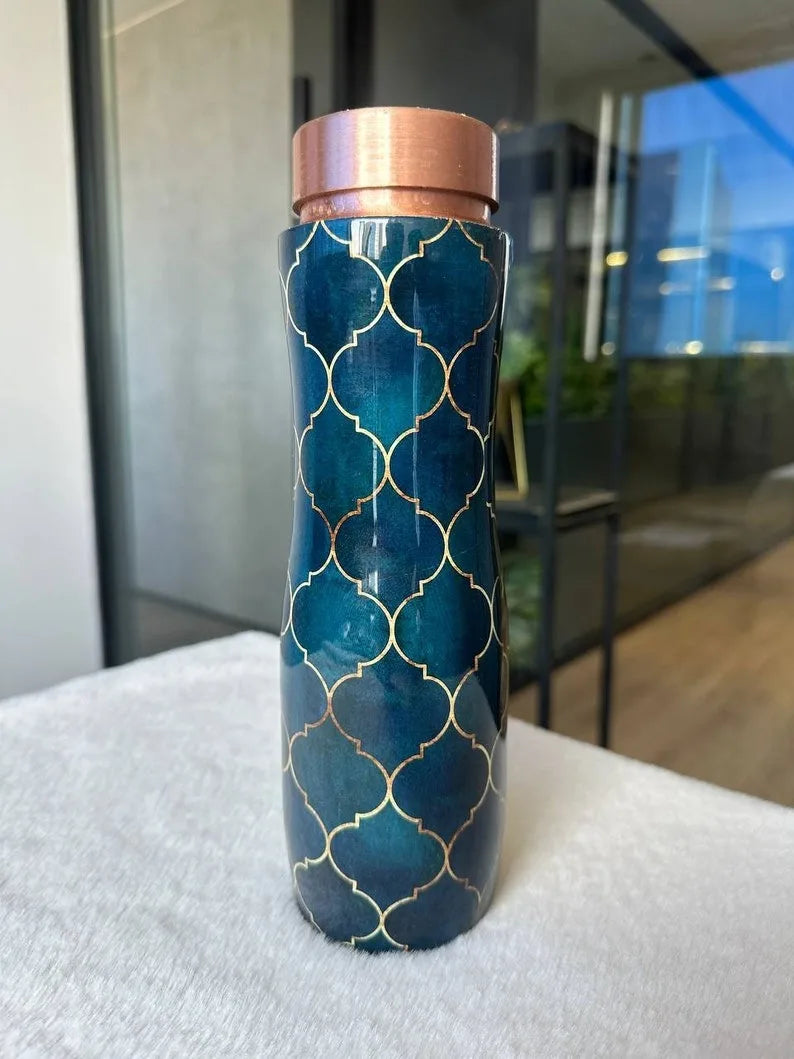 Koperen drinkfles 950 ml blauw patroon, foto 3