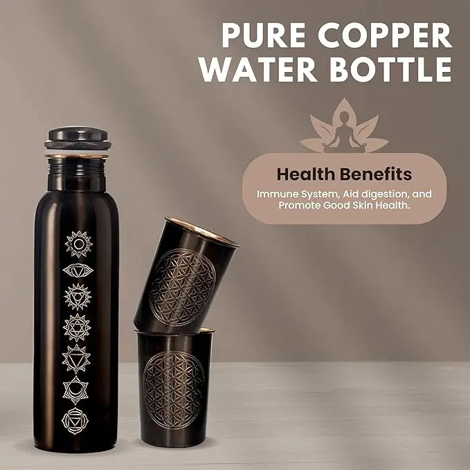 Premium Look Luxury Printed Copper Water Bottle with Lid Thermal Insulation Handmade for Health-Conscious Users