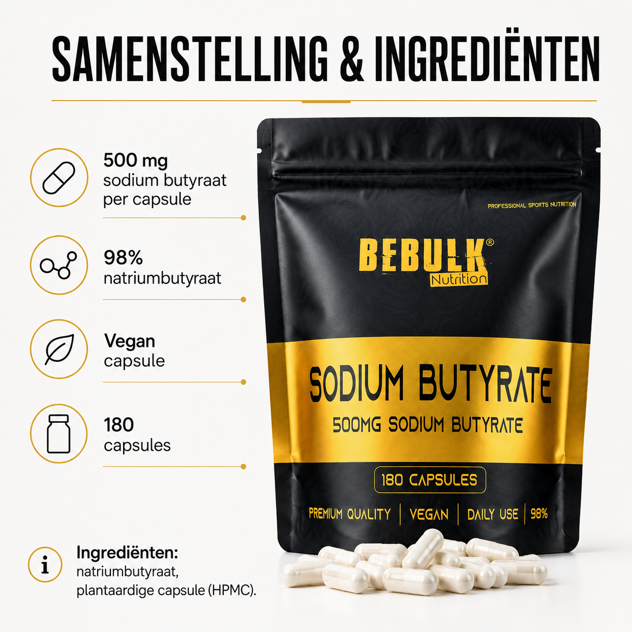 Sodium Butyrate 98% - Vegan - BeBulk Nutrition