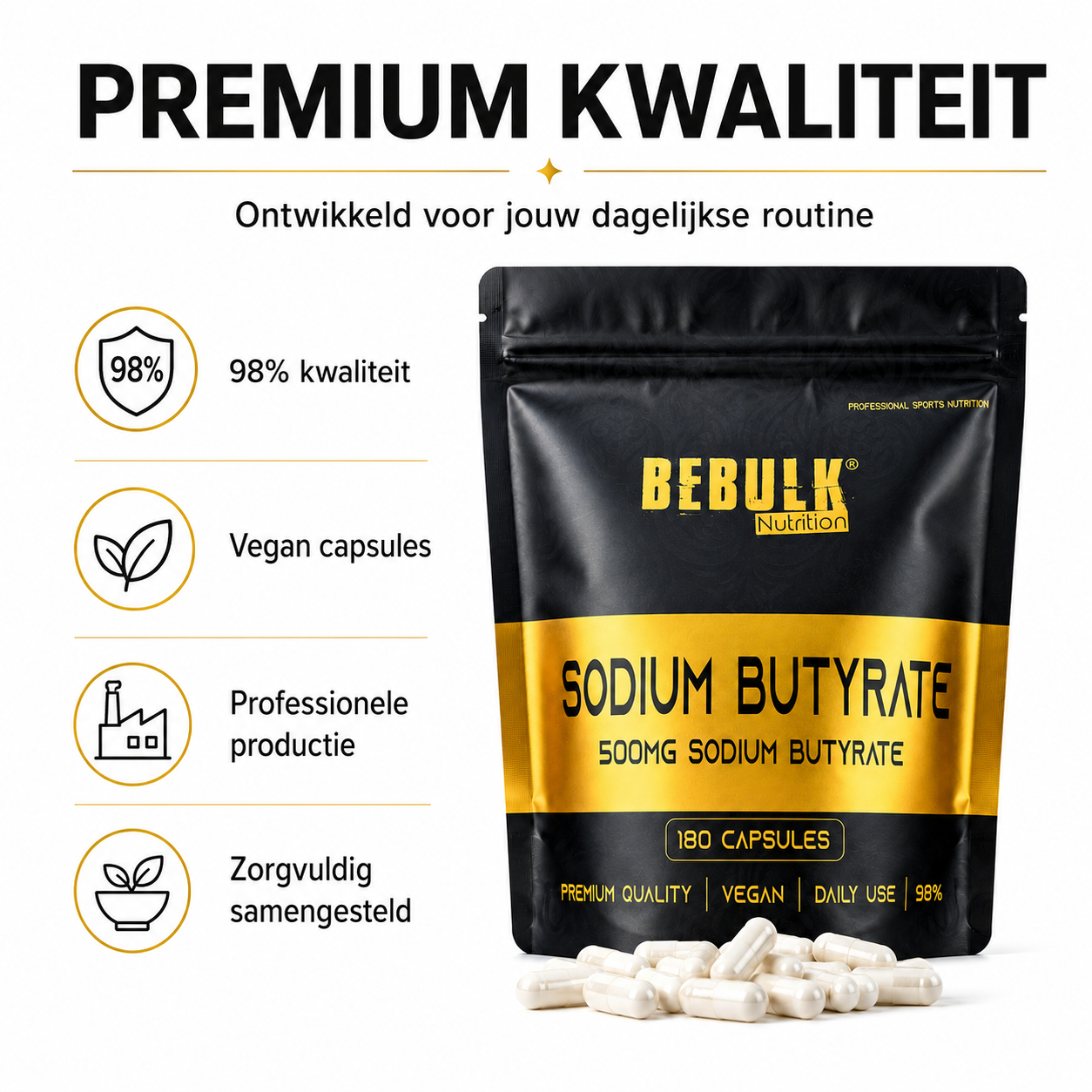 Sodium Butyrate 98% - Vegan - BeBulk Nutrition