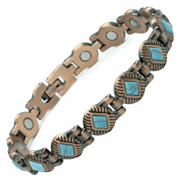 Koperen dames magneet armband + Turquoise edelstenen &ndash; 100% Zuiver Ayurvedisch Koper | RedBlad
