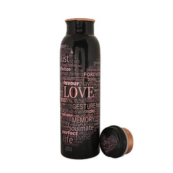 Zwarte koperen drinkfles 800 ml met Love-print en dop