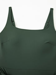 Mist Green Side Tied Waist Square Neck Adjustable Straps A-line One Piece Swim Dress - Miniatuur