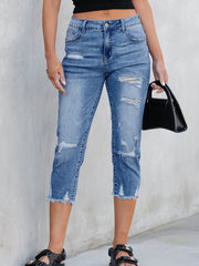 Jeans Capri Skinny Skinny Usé Bleu Ciel - Miniatuur