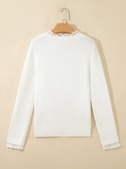 White Lace Trim Neck Cuff Patchwork Long Sleeve Pullover Sweater - Miniatuur