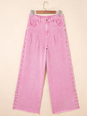 Détail latéral perlé rose Jeans amples fendus - Miniatuur