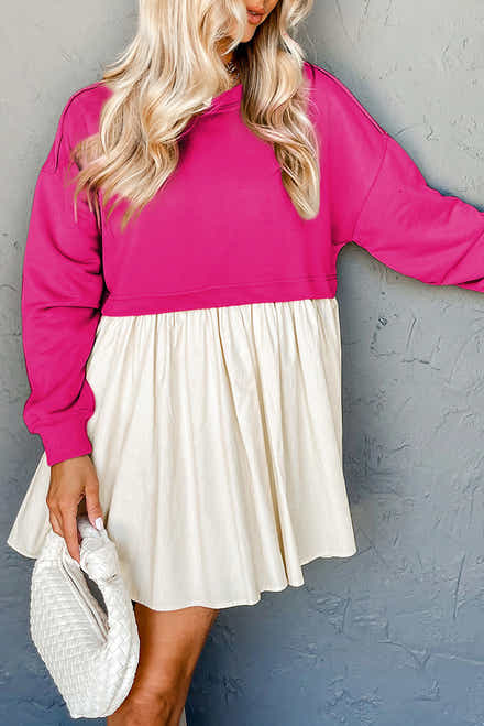 Rosarote Pullover-Poplin-Minikleid