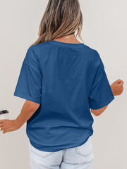 Haut décontracté à manches courtes bleu bleu voile à blocs de couleur Poitrine rafistolée - Miniatuur
