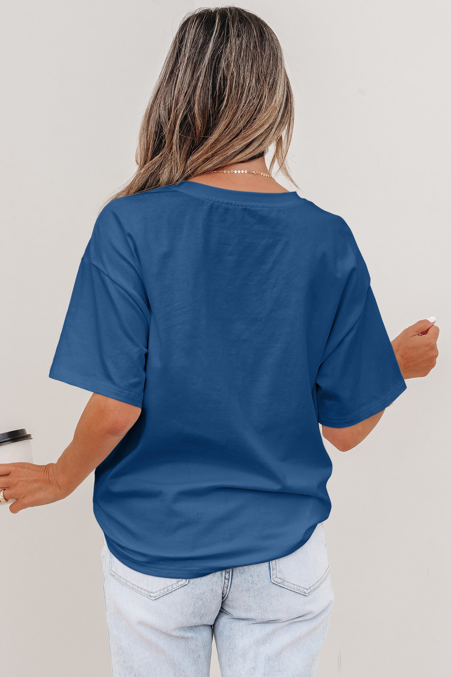 Haut décontracté à manches courtes bleu bleu voile à blocs de couleur Poitrine rafistolée