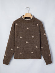 Chicory Coffee Floral Print High Neck Long Sleeve Sweater - Miniatuur