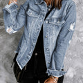 Veste en jean veste en jean à revers bleu ciel usée - Foto 4
