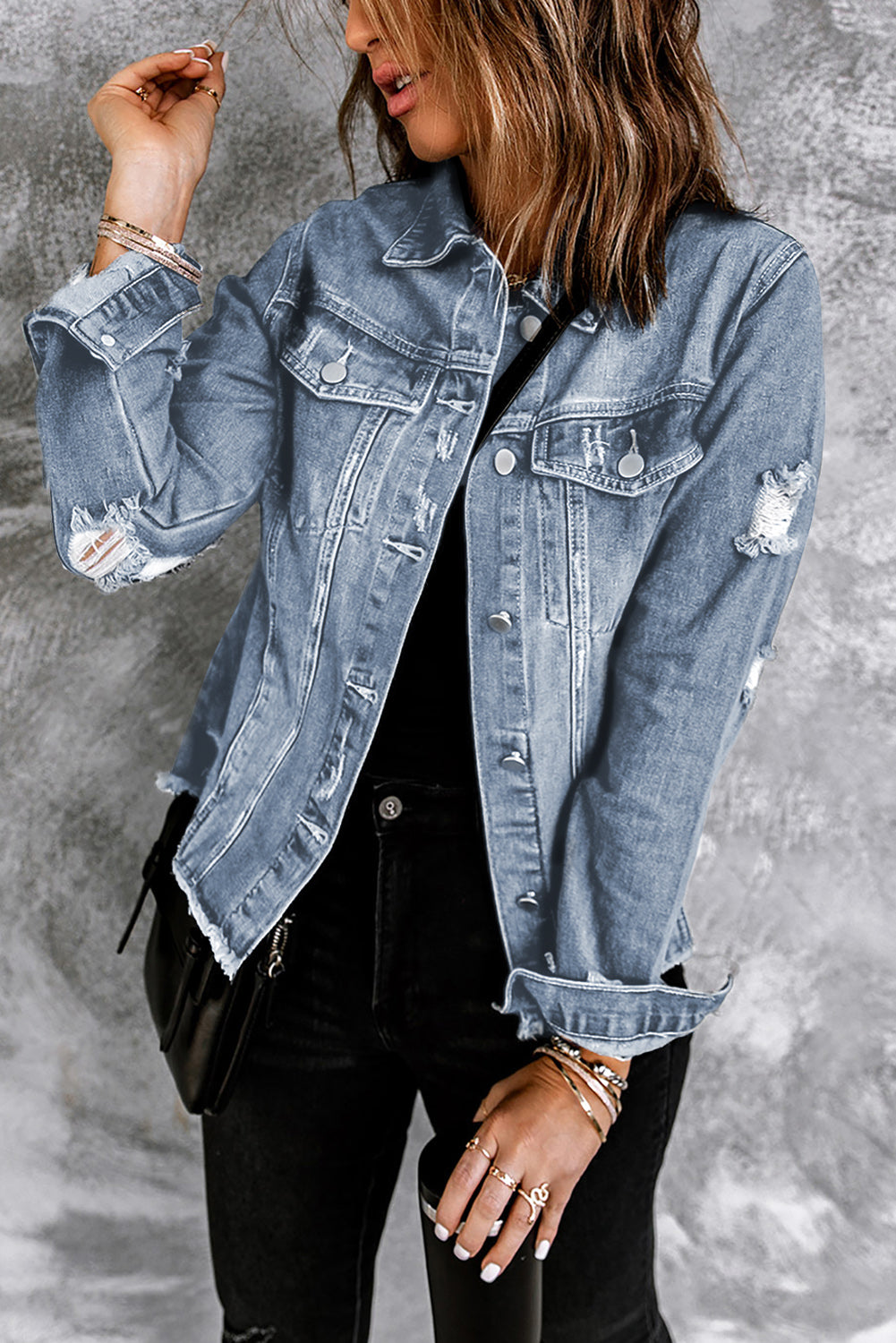 Veste en jean veste en jean à revers bleu ciel usée