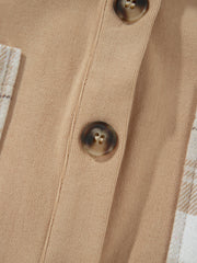 Chemise à carreaux beige français clair col à blocs de couleur Shift Shacket - Miniatuur