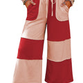 Colorblock a cucitura cruda rosso fuoco Pantaloni casual lunghi gamba larga lunghezza caviglia - Foto 2